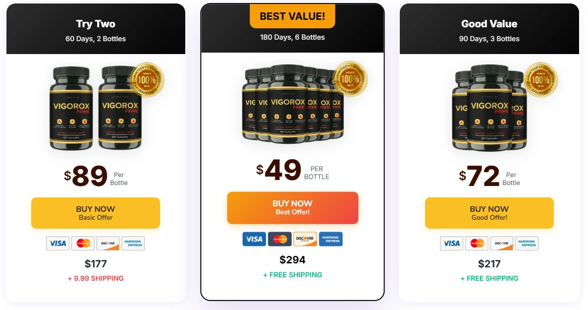 Vigorox Prime supplement pricing packages and order options